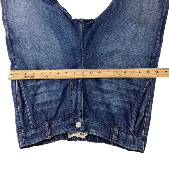 NILI LOTAN Size 25 Paris Crop Drop Crotch Jeans Tapered Leg Blue Denim Raw Edge - Picture 10 of 14